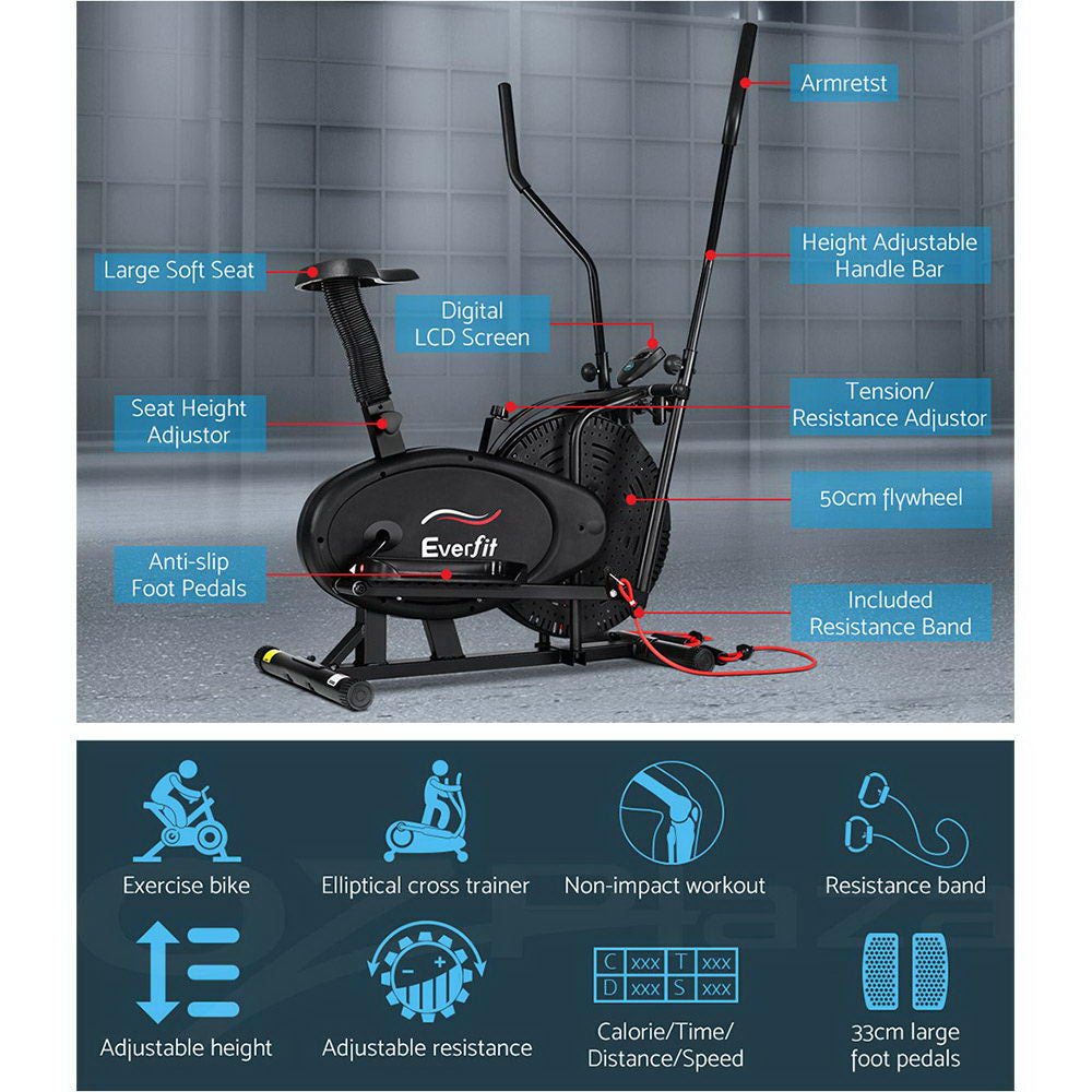 Everfit Elliptical Cross Trainer Exercise Bike Bicycle Home Gym Fitness Training