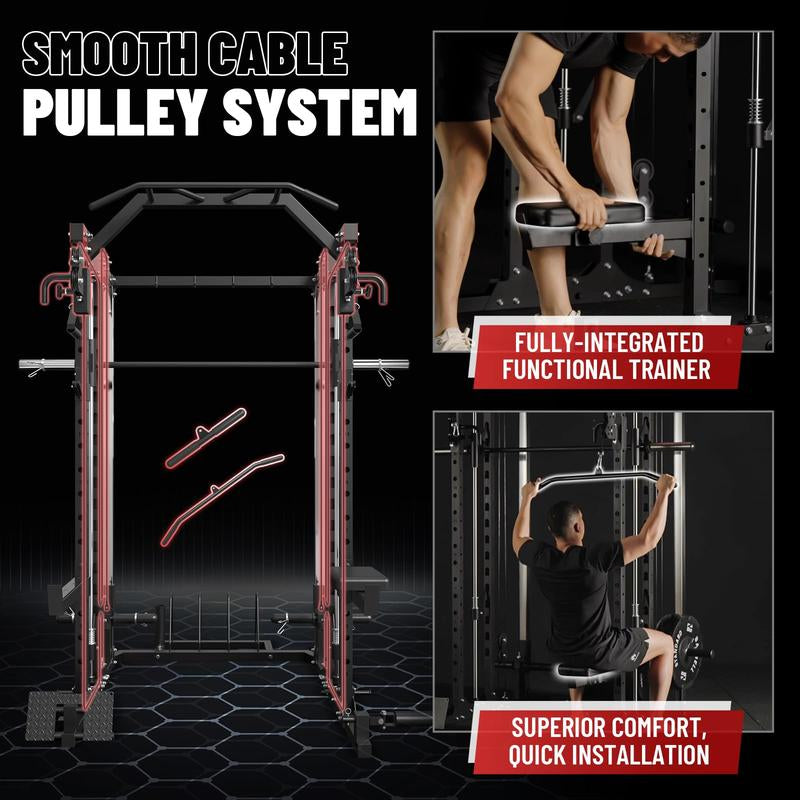 【Fathersdaygift】Power Rack, 2000LBS Squat Cage with Cable Crossover, Functional Trainer, LAT Pulldown, Multi-Function Weight Cage & Attachments for Home Gym Workout Equipment Barbell Bar