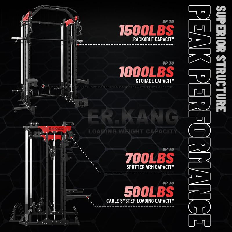 【Fathersdaygift】Power Rack, 2000LBS Squat Cage with Cable Crossover, Functional Trainer, LAT Pulldown, Multi-Function Weight Cage & Attachments for Home Gym Workout Equipment Barbell Bar