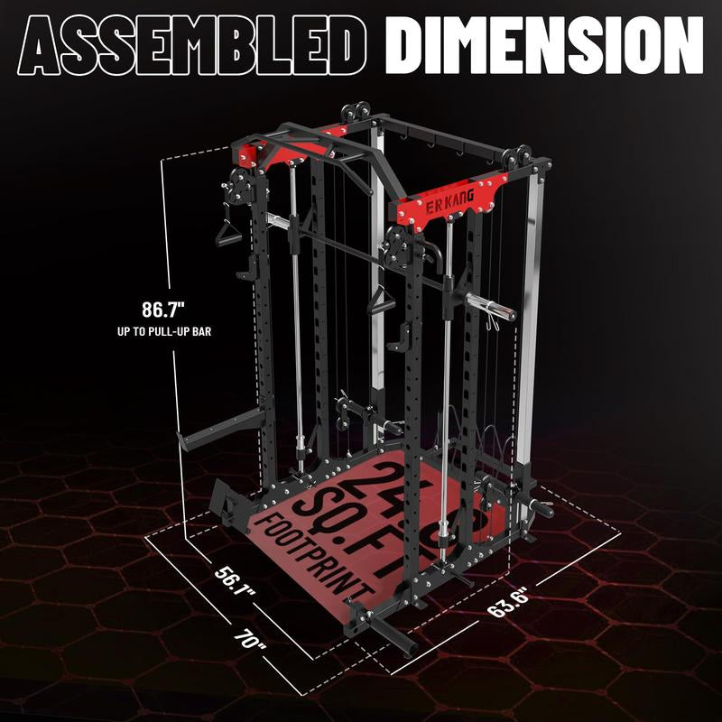 【Fathersdaygift】Power Rack, 2000LBS Squat Cage with Cable Crossover, Functional Trainer, LAT Pulldown, Multi-Function Weight Cage & Attachments for Home Gym Workout Equipment Barbell Bar