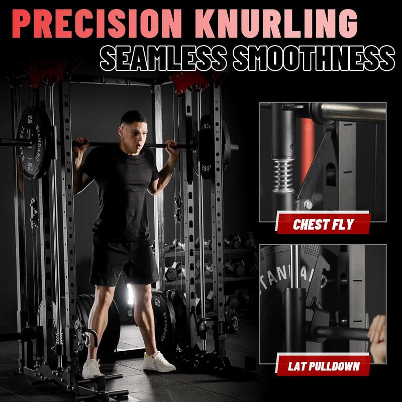 【Fathersdaygift】Power Rack, 2000LBS Squat Cage with Cable Crossover, Functional Trainer, LAT Pulldown, Multi-Function Weight Cage & Attachments for Home Gym Workout Equipment Barbell Bar